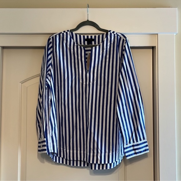 J. Crew Blue and White Vertical Stripe Tunic - Picture 1 of 4